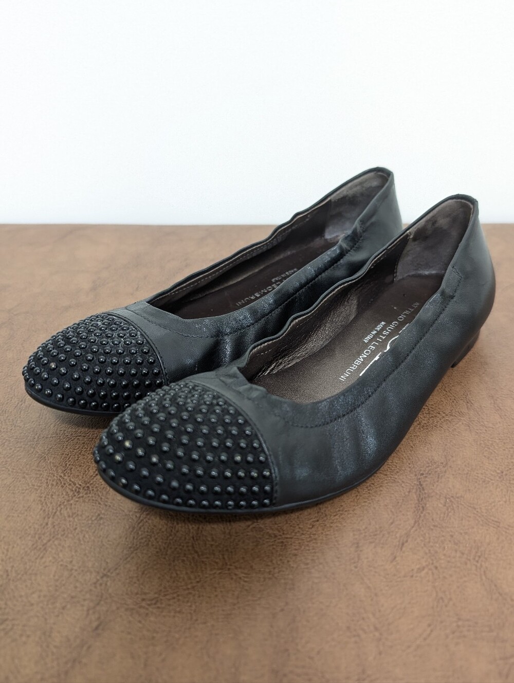 Attilio Giusti Leombruni Black studded ballet flat 6.5 Made in Italy